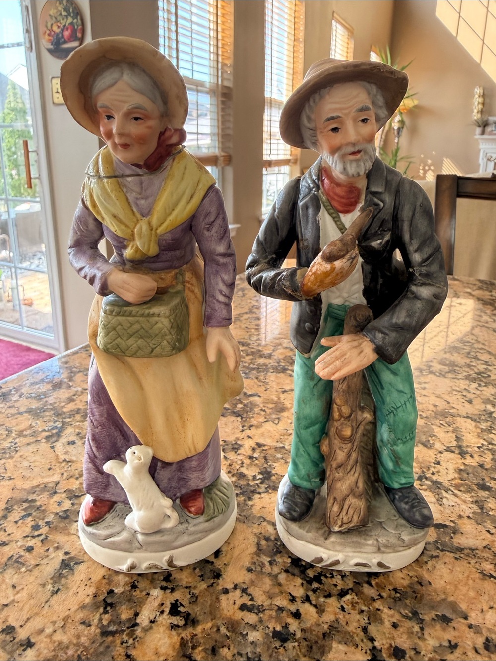 Davar Vintage Hand-Painted Porcelain Elderly Couple Figurines